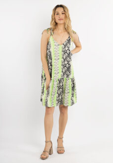 Mini-jurk met slangenprint Dames Groen Veelkleurig