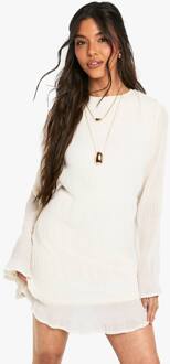 Mini-Jurk Met Textuur En Lange, Uitlopende Mouwen, Ecru - 44