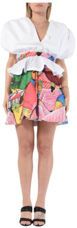 Mini jurk met V-hals en gerimpelde details Stella Jean , Multicolor , Dames - L,M,S
