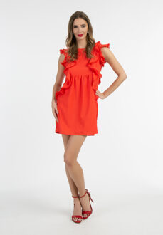 mini-jurkje met ruches Dames rood