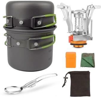 Mini Kachel Outdoor Wandelen Vissen Vouwen Gas Boiler Fornuis Kamp Pot Set Draagbare Fornuis Pot Set Reizen Camping groen