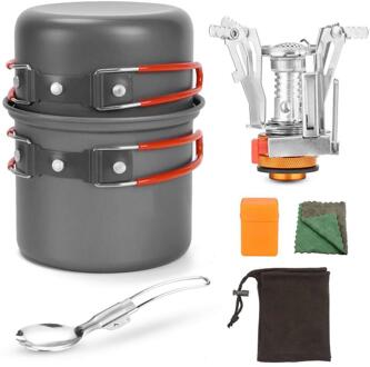 Mini Kachel Outdoor Wandelen Vissen Vouwen Gas Boiler Fornuis Kamp Pot Set Draagbare Fornuis Pot Set Reizen Camping oranje
