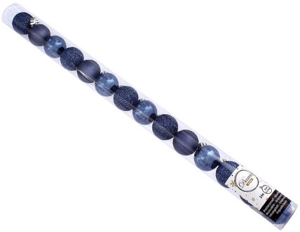 Mini kerstballen - 14x st - donkerblauw - D3 cm - kunststof