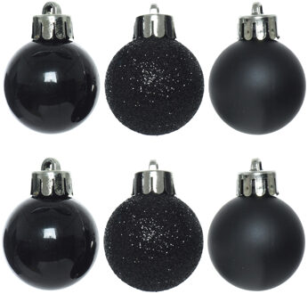 Mini kerstballen - 14x st - zwart - D3 cm - kunststof - Kerstbal