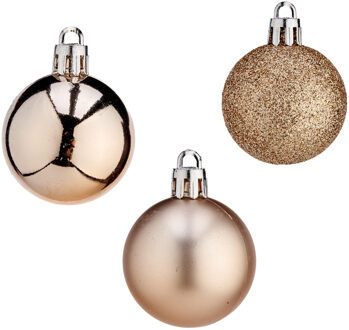 Mini kerstballen - 20x stuks - champagne - kunststof - 3 cm - mat/glitter/glans