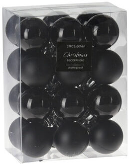 Mini kerstballen - 24x st - zwart - D3 cm - kunststof - kerstversiering - onbreekbaar