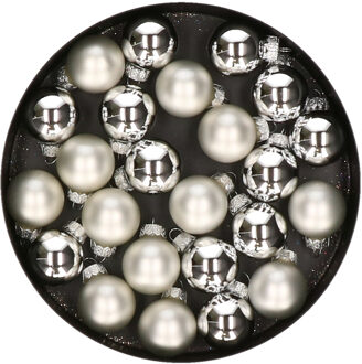 Mini kerstballen - 24x stuks - zilver - glas - 2,5 cm
