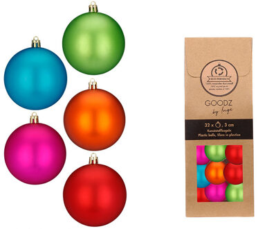 Mini kerstballen - 32x stuks - gekleurd - kunststof - 3 cm