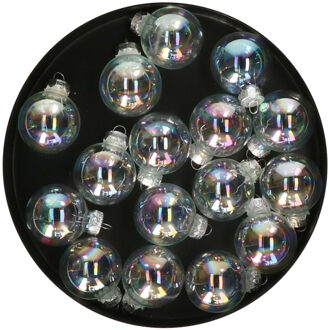 mini kerstballen van glas - 16x - transparant parelmoer - 3 cm - Kerstbal