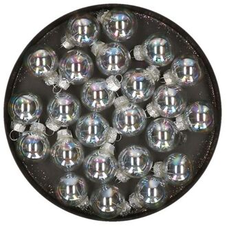 mini kerstballen van glas - 24x - transparant parelmoer - 2,5 cm - Kerstbal