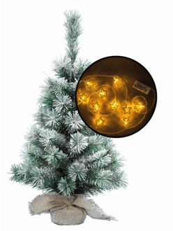 Mini kerstboom besneeuwd - met 3D sterren verlichting - H60 cm - Kunstkerstboom Goudkleurig