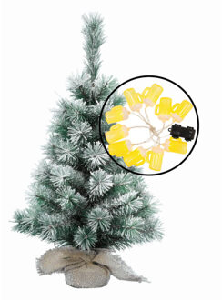 Mini kerstboom besneeuwd - met bierpullen verlichting - H60 cm - Kunstkerstboom Geel