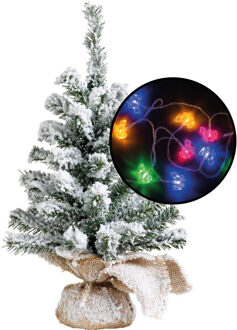 Mini kerstboom - besneeuwd - met paarden thema verlichting - H45 cm - Kunstkerstboom Groen