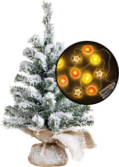 Mini kerstboom - besneeuwd - met sport thema verlichting - H45 cm - Kunstkerstboom Groen