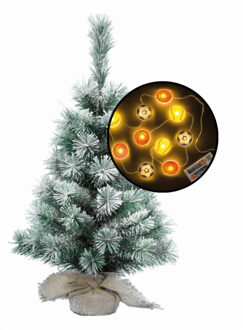 Mini kerstboom besneeuwd - met sport thema verlichting - H60 cm - Kunstkerstboom Geel