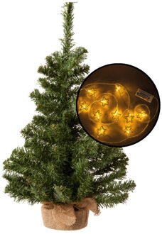 Mini kerstboom - groen - met 3D sterren verlichting - H60 cm - Kunstkerstboom