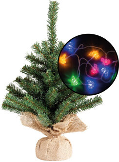 Mini kerstboom - groen - met paarden thema verlichting - H45 cm - Kunstkerstboom