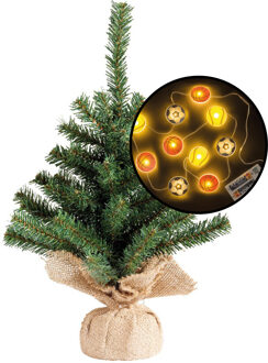 Mini kerstboom - groen - met sport thema verlichting - H45 cm - Kunstkerstboom