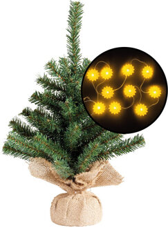 Mini kerstboom - groen - met zonnebloemen verlichting - H45 cm - Kunstkerstboom