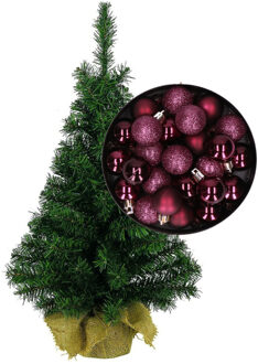 Mini kerstboom/kunst kerstboom H35 cm inclusief kerstballen aubergine paars - Kunstkerstboom