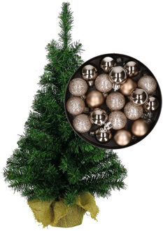 Mini kerstboom/kunst kerstboom H35 cm inclusief kerstballen champagne