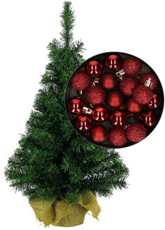 Mini kerstboom/kunst kerstboom H35 cm inclusief kerstballen donkerrood