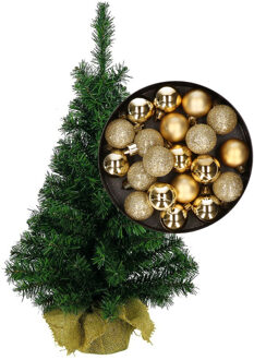 Mini kerstboom/kunst kerstboom H35 cm inclusief kerstballen goud