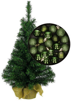 Mini kerstboom/kunst kerstboom H35 cm inclusief kerstballen groen