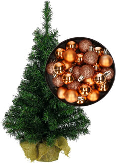 Mini kerstboom/kunst kerstboom H35 cm inclusief kerstballen koper