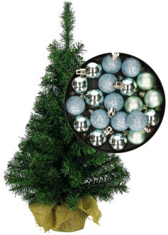 Mini kerstboom/kunst kerstboom H35 cm inclusief kerstballen mintgroen - Kunstkerstboom