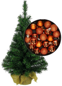 Mini kerstboom/kunst kerstboom H35 cm inclusief kerstballen oranje