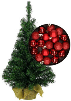 Mini kerstboom/kunst kerstboom H35 cm inclusief kerstballen rood - Kunstkerstboom