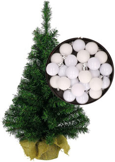 Mini kerstboom/kunst kerstboom H35 cm inclusief kerstballen wit - Kunstkerstboom