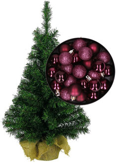 Mini kerstboom/kunst kerstboom H45 cm inclusief kerstballen aubergine paars - Kunstkerstboom