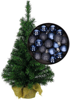 Mini kerstboom/kunst kerstboom H45 cm inclusief kerstballen donkerblauw - Kunstkerstboom