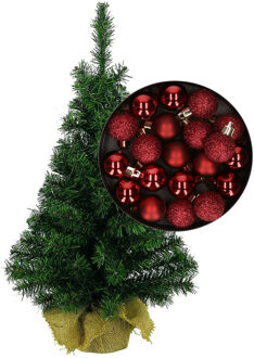 Mini kerstboom/kunst kerstboom H45 cm inclusief kerstballen donkerrood