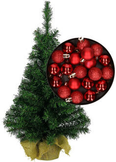 Mini kerstboom/kunst kerstboom H45 cm inclusief kerstballen rood