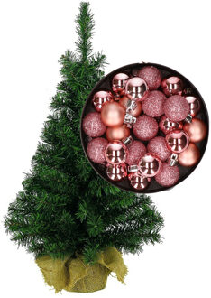 Mini kerstboom/kunst kerstboom H45 cm inclusief kerstballen roze - Kunstkerstboom