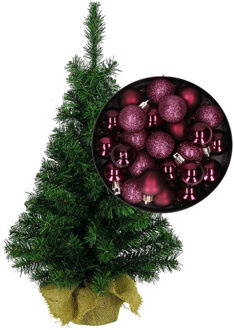 Mini kerstboom/kunst kerstboom H75 cm inclusief kerstballen aubergine paars - Kunstkerstboom