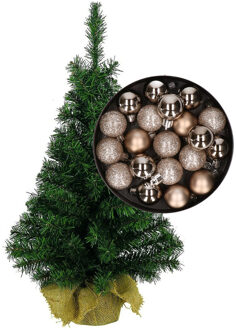 Mini kerstboom/kunst kerstboom H75 cm inclusief kerstballen champagne - Kunstkerstboom Champagnekleurig