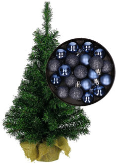 Mini kerstboom/kunst kerstboom H75 cm inclusief kerstballen donkerblauw