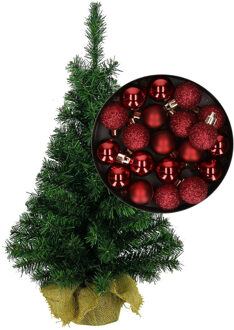 Mini kerstboom/kunst kerstboom H75 cm inclusief kerstballen donkerrood - Kunstkerstboom