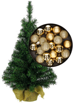 Mini kerstboom/kunst kerstboom H75 cm inclusief kerstballen goud