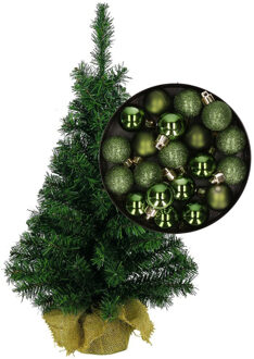 Mini kerstboom/kunst kerstboom H75 cm inclusief kerstballen groen
