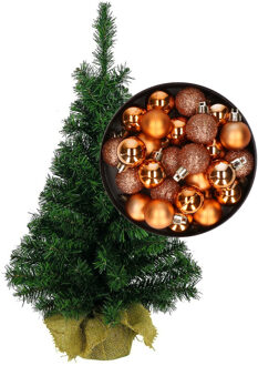 Mini kerstboom/kunst kerstboom H75 cm inclusief kerstballen koper