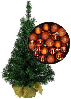 Mini kerstboom/kunst kerstboom H75 cm inclusief kerstballen oranje