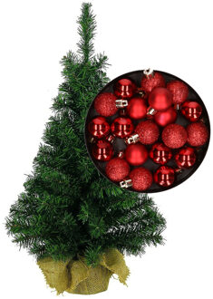 Mini kerstboom/kunst kerstboom H75 cm inclusief kerstballen rood - Kunstkerstboom