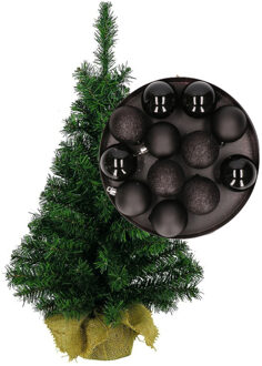 Mini kerstboom/kunst kerstboom H75 cm inclusief kerstballen zwart