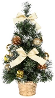 Mini Kerstboom Met Verlichting Kleine Accessoires Bow Bells Pine Cone Kerst Desktop Jaar Decoraties