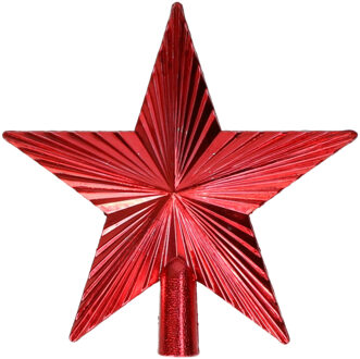 Mini kerstboom piek - ster - rood - kunststof - 14,5 cm